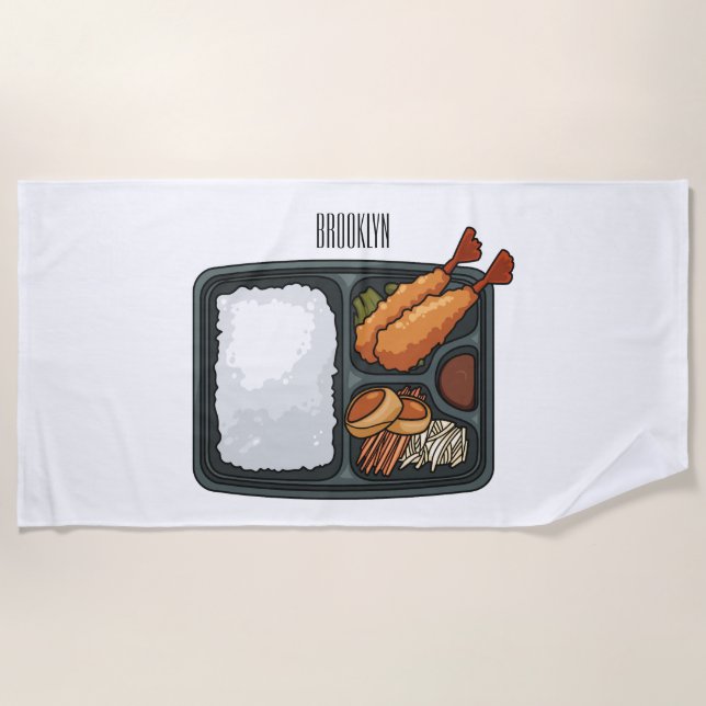 Bento cartoon illustration beach towel (Front)