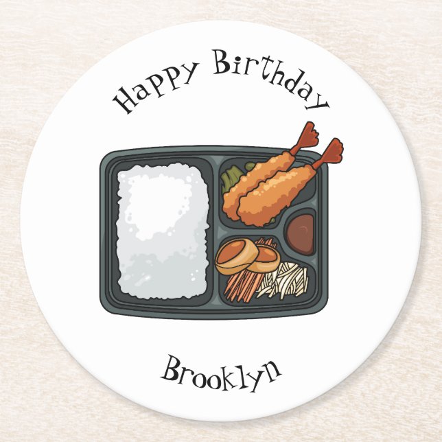 Bento cartoon illustration  round paper coaster (Front)