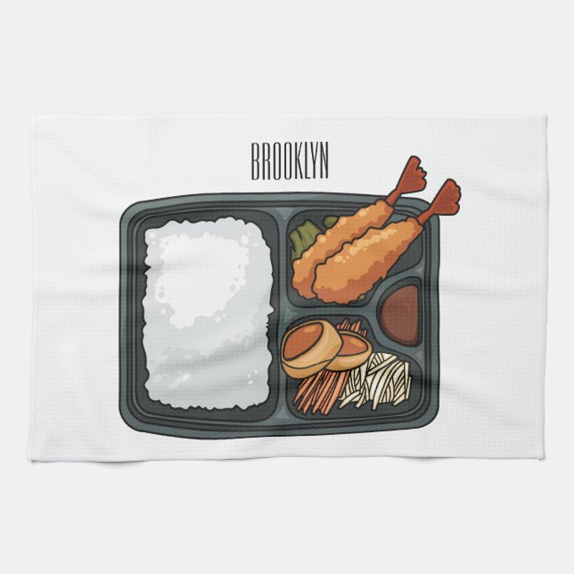 Bento cartoon illustration  tea towel (Horizontal)