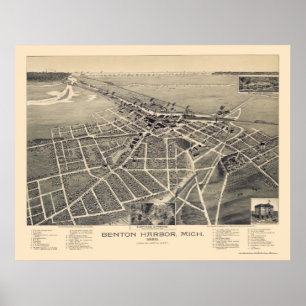 Benton Harbor, Michigan Panoramic Map - 1889 Poster