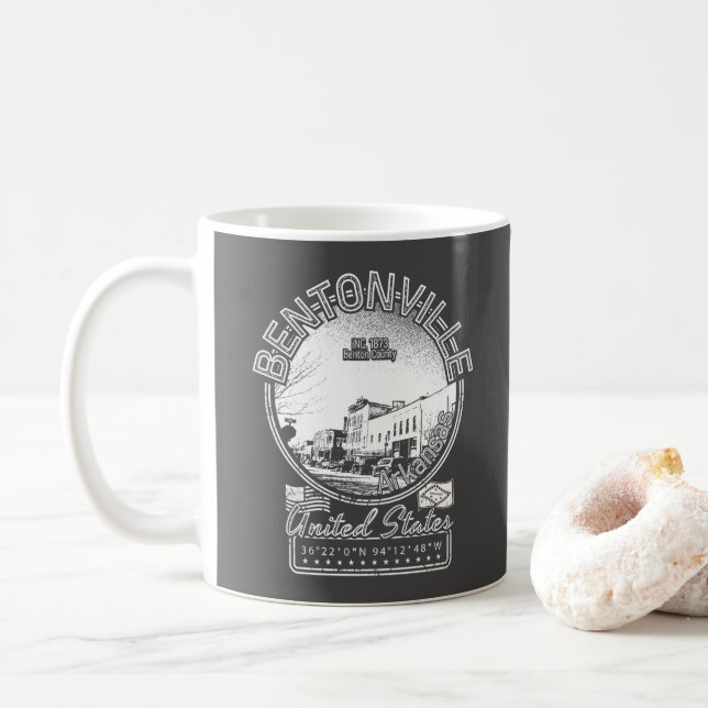BENTONVILLE ARKANSAS - BENTONVILLE SQUARE VINTAGE COFFEE MUG (With Donut)