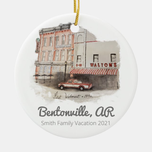 Bentonville Arkansas Walmart watercolor ornament (Front)