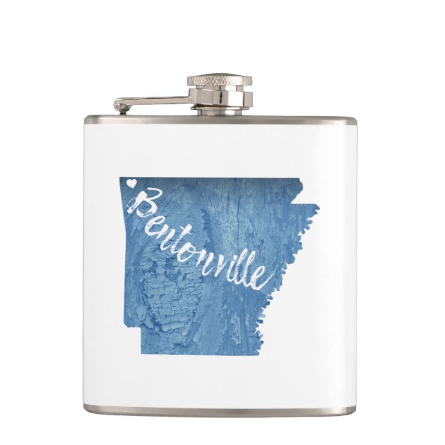 Bentonville Arkansas Wood Grain Hip Flask (Front)