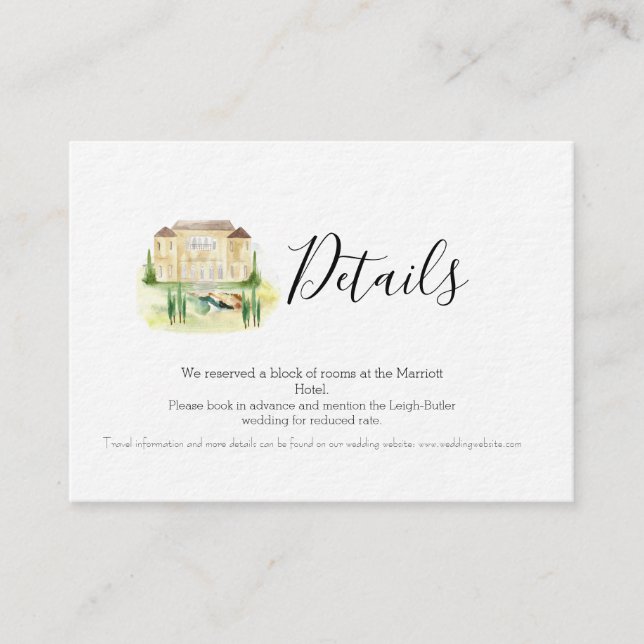 Benvenuti Italia Villa Wedding Details Card (Front)