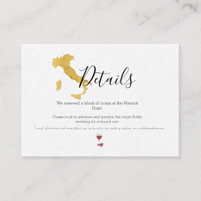 Benvenuti Italia Wedding Details Card (Front)