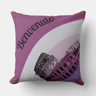 Benvenuto Rome Colosseum Retro Art Throw Pillow