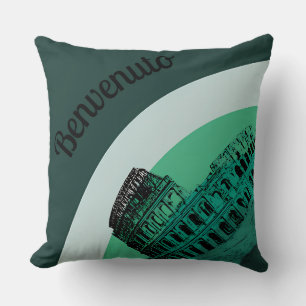 Benvenuto Rome Colosseum Retro Art Throw Pillow