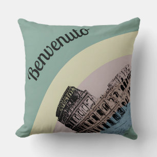 Benvenuto Rome Colosseum Retro Art Throw Pillow