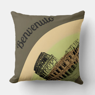 Benvenuto Rome Colosseum Retro Art Throw Pillow