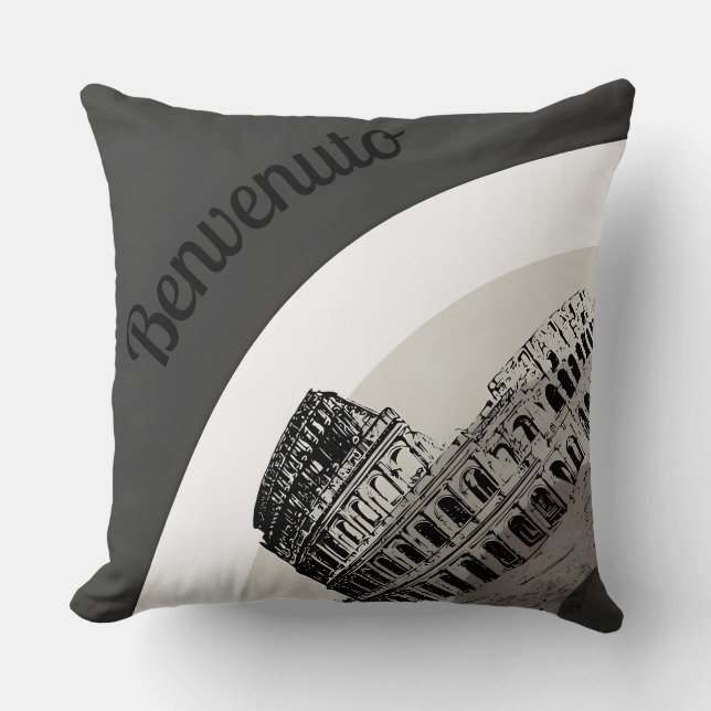 Benvenuto Rome Colosseum Retro Art Throw Pillow (Front)