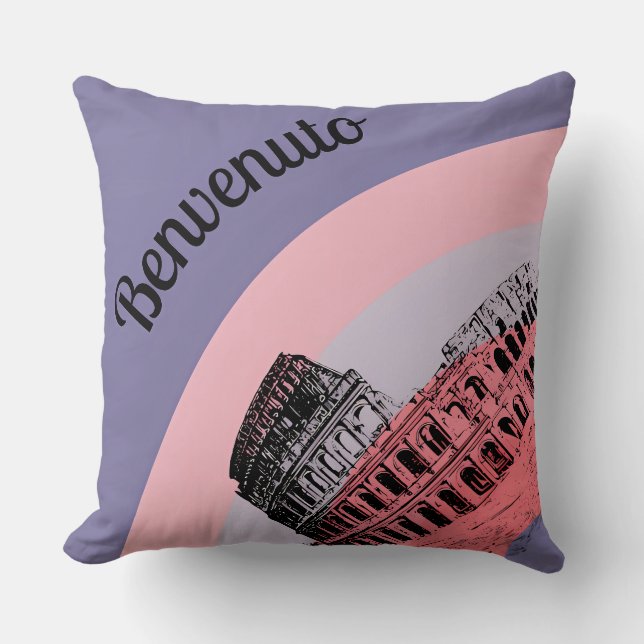 Benvenuto Rome Colosseum Retro Art Throw Pillow (Front)