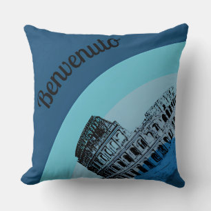 Benvenuto Rome Colosseum Retro Art Throw Pillow