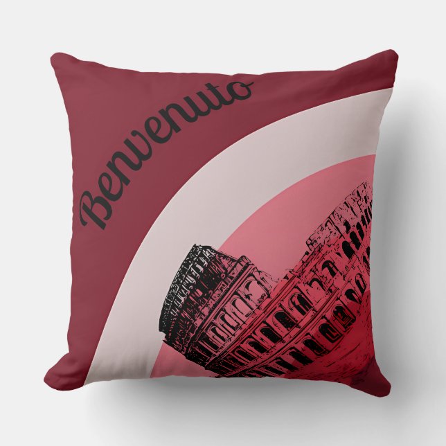 Benvenuto Rome Colosseum Retro Art Throw Pillow (Front)