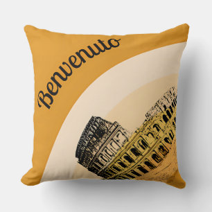 Benvenuto Rome Colosseum Retro Art Throw Pillow