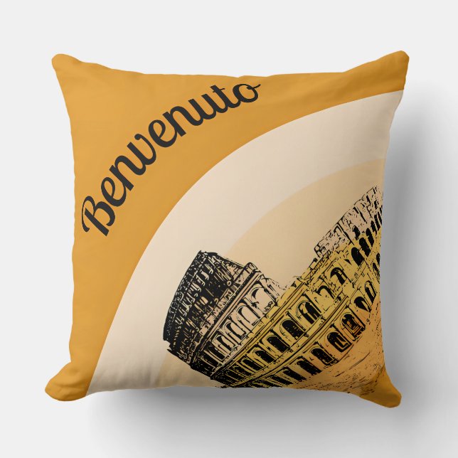 Benvenuto Rome Colosseum Retro Art Throw Pillow (Front)