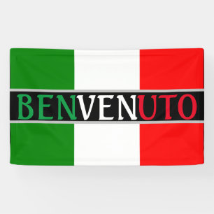 Benvenuto Welcome on Italian Flag Banner