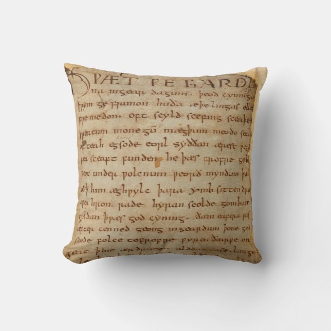 Beowulf Manuscript Throw Pillow (Front)