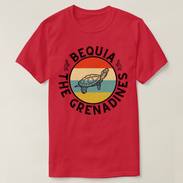 Bequia The Grenadines Retro Sunset with Turtle 19 T-Shirt (Design Front)