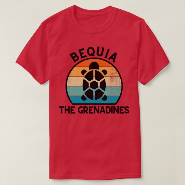 Bequia The Grenadines Retro Sunset with Turtle 26 T-Shirt (Design Front)