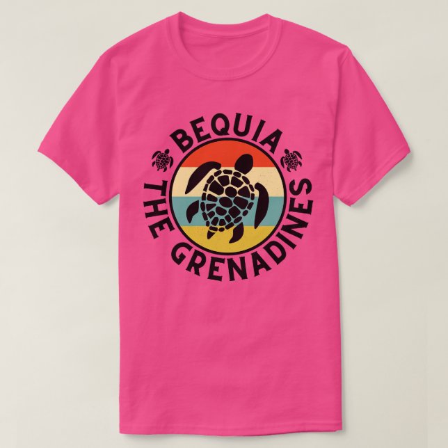 Bequia The Grenadines Retro Sunset with Turtle 3 T-Shirt (Design Front)