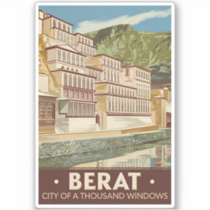 Berat Albania Illustration Travel Art Vintage