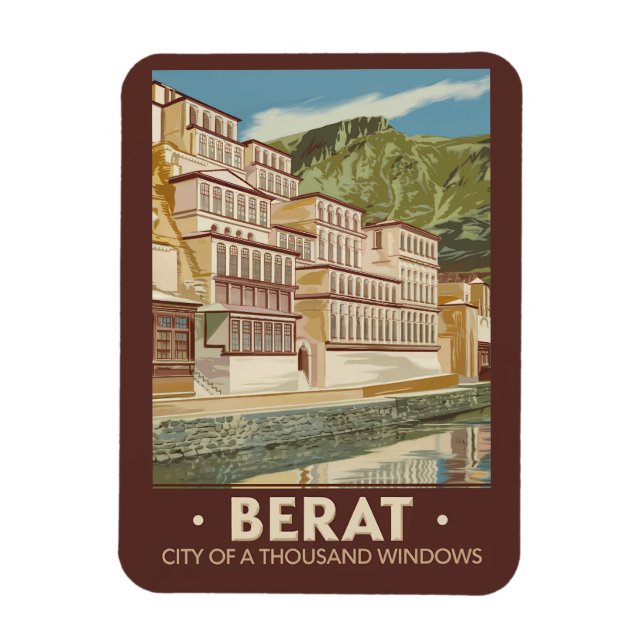 Berat Albania Illustration Travel Art Vintage Magnet (Vertical)