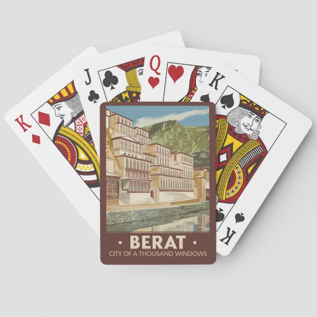 Berat Albania Illustration Travel Art Vintage Playing Cards (Back)