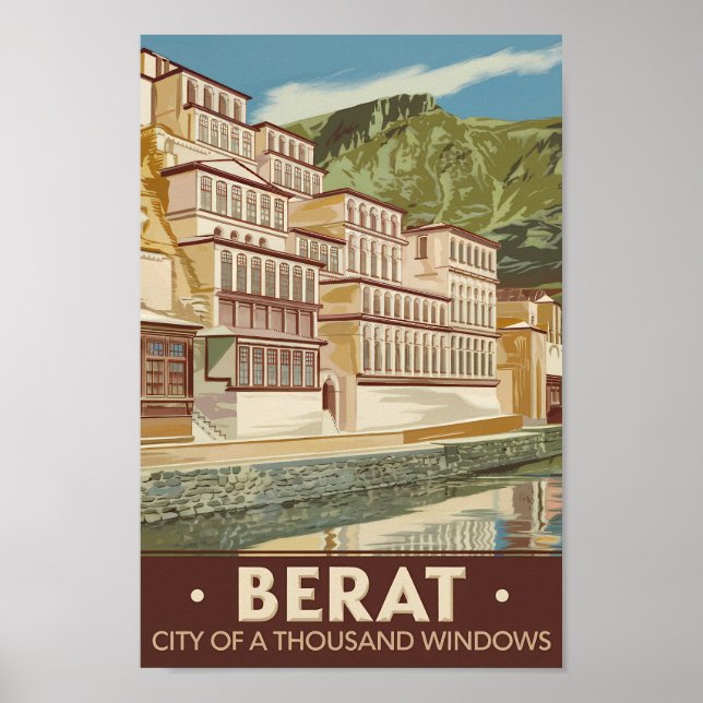 Berat Albania Illustration Travel Art Vintage Poster (Front)