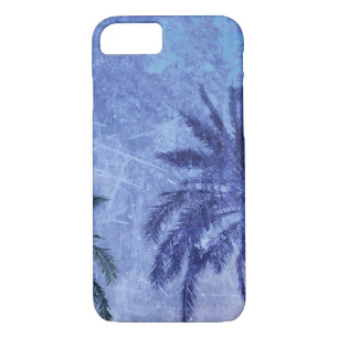 Bercelona Blue Palm tree Grunge Digital Art Design iPhone 8/7 Case