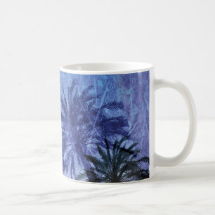 Bercelona Blue Palm tree Grunge Digital Art Design Coffee Mug