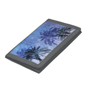 Bercelona Blue Palm tree Grunge Digital Art Design Tri-fold Wallet