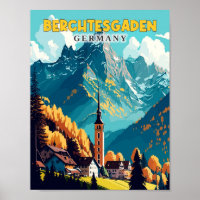 Berchtesgaden Germany vintage travel illustration