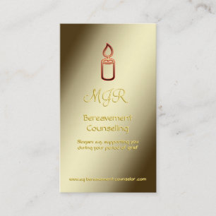 Bereavement Counsellor with Monogram, Gold Candle Business Card