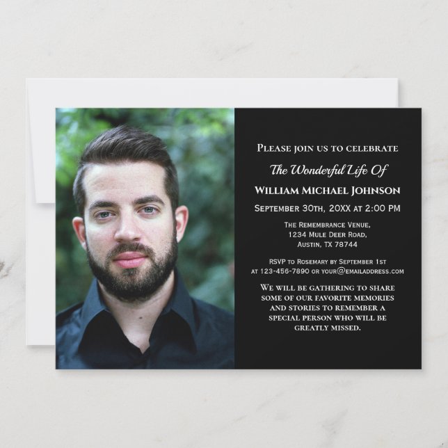 Bereavement Custom Photo Funeral Sympathy Memorial Invitation (Front)