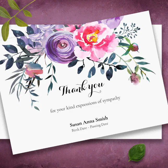 Bereavement Floral Sympathy Funeral Thank You Card | Zazzle