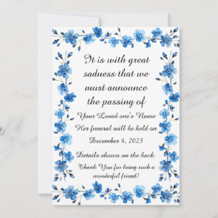 Bereavement Funeral Notification of Passing Card