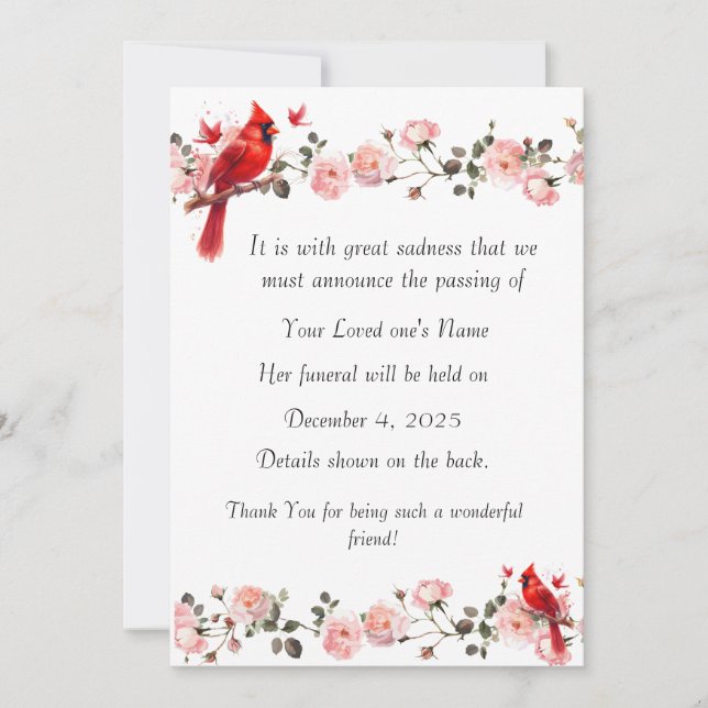 Bereavement Funeral Notification of Passing Card (Front)