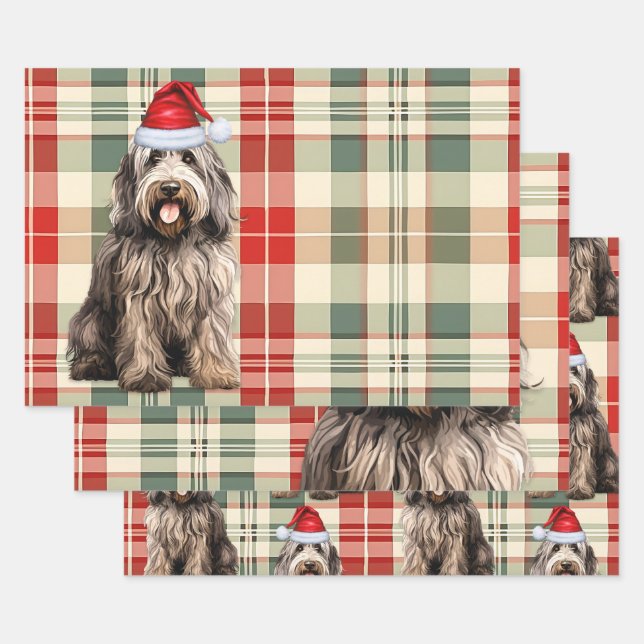 Bergamasco Christmas Dog Holiday Plaid Wrapping Paper Sheet (Set)