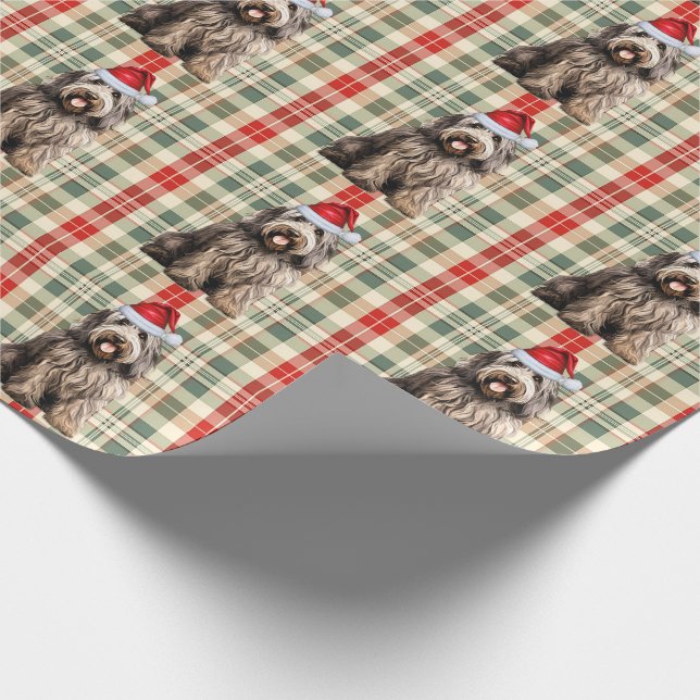 Bergamasco Dog and Holiday Plaid Christmas Wrapping Paper (Corner)