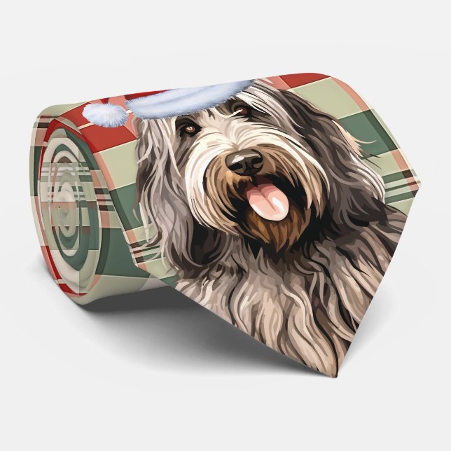 Bergamasco Dog Holiday Plaid Christmas  Tie (Rolled)