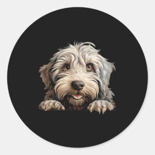 Bergamasco Dog Mum Dad Peeking Puppy Classic Round Sticker