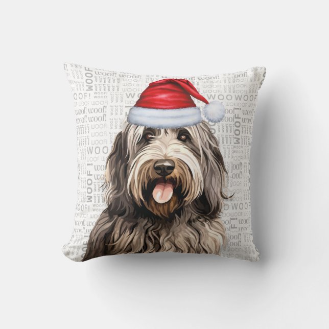 Bergamasco Dog Watercolor Christmas Cushion (Front)