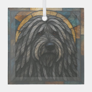 Bergamasco Sheepdog Dog "Stained Glass" Glass Tree Decoration