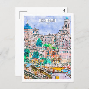 Bergamo Italy Travel Place Watercolor Postcard