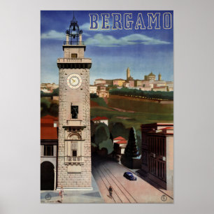 Bergamo Vintage Travel Poster Restored
