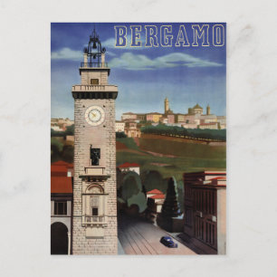 Bergamo Vintage Travel Poster Restored Postcard