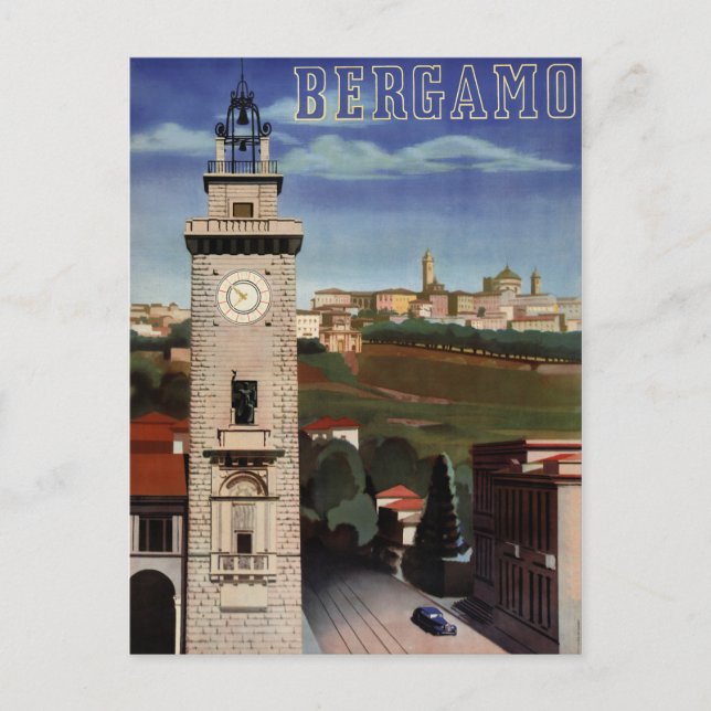 Bergamo Vintage Travel Poster Restored Postcard (Front)