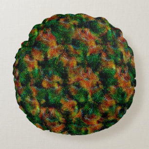 Bergamot skin texture in green and strong orange round cushion