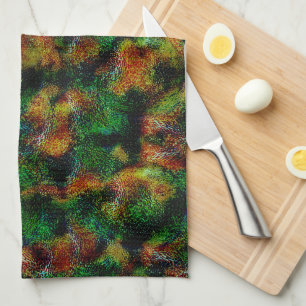 Bergamot skin texture in green and strong orange   tea towel