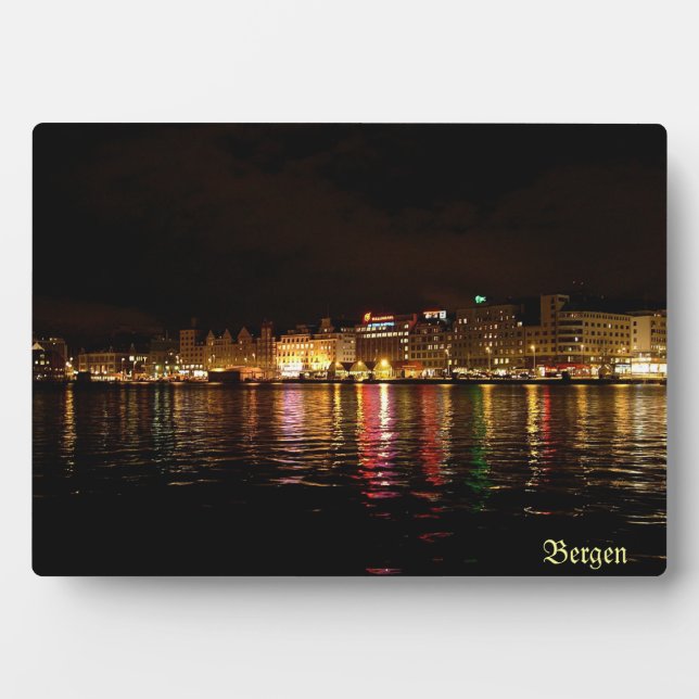 Bergen city at night, Norway Plaque (Front)